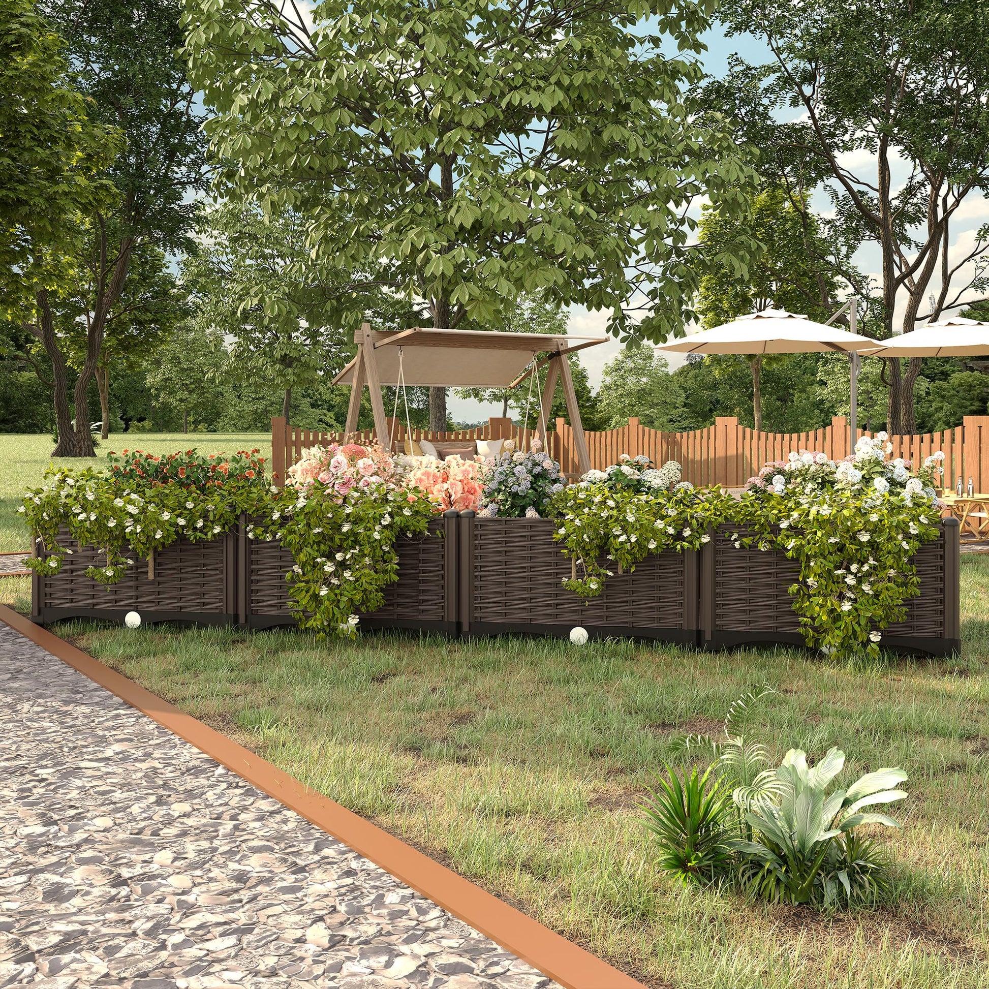 Jardinière surélevée d'extérieur Garvee, grand modèle, avec système d'arrosage automatique, profonde, en polypropylène (PP), drain amovible, idéale pour terrasse, balcon ou jardin. Dimensions : 160 x 40 x 20 cm (63 x 16 x 8 pouces), noire.