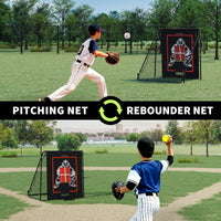 Cible de lancer et filet de rebond Garvee 2 en 1 pour le baseball - Nylon et polyéthylène - Entraînement pour jeunes - Réglable - Noir
