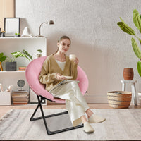 Fauteuil Garvee Saucer Lounge Chair avec structure dorée, revêtement surdimensionné en fausse fourrure, pliable pour chambre et salon, rose