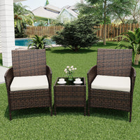 Ensemble de mobilier de jardin Garvee, 3 pièces, rotin PE, chaises ergonomiques, table en verre, résistant aux intempéries, marron-beige, balcon, jardin