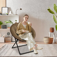 Fauteuil soucoupe pliable Garvee en fausse fourrure, doux et confortable, structure en métal, marron, pour la chambre et le jardin, léger et portable
