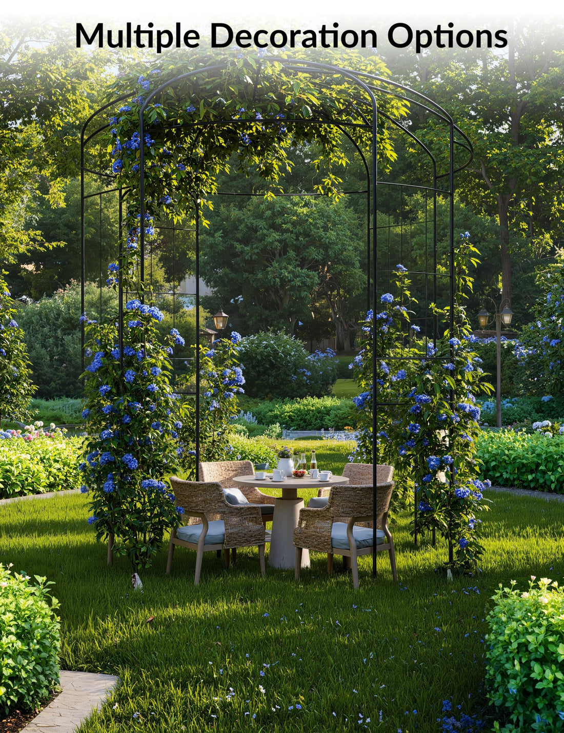 Garvee Arche de jardin Birdcage, 2,7 m, en acier tous temps, support pour plantes grimpantes, pergola en métal noir pour mariage, jardin ou terrasse