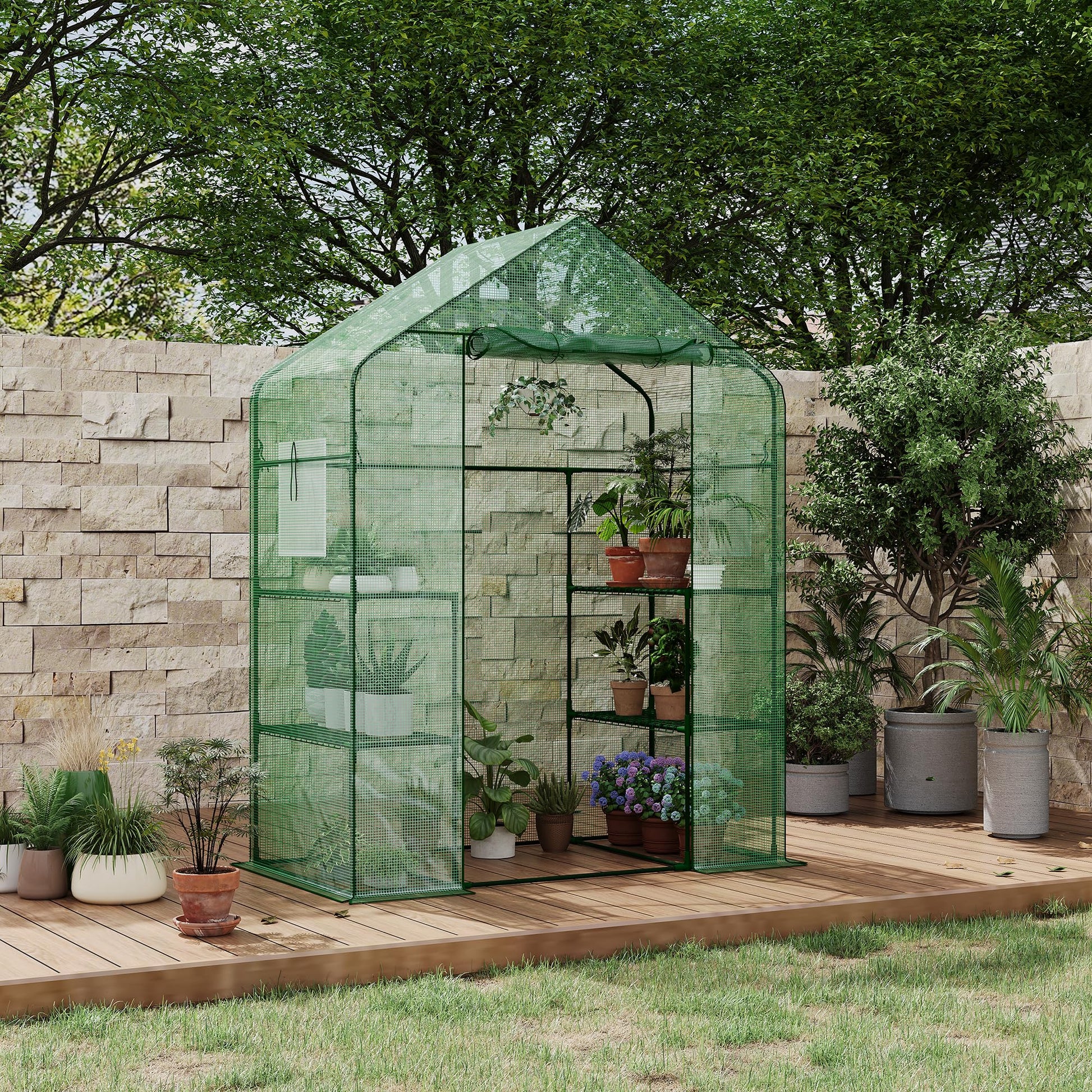 Serre Garvee 57 x 29 x 76 po avec 3 niveaux, 12 étagères, bâche épaisse en PE, fenêtre, portable pour le jardin et l'intérieur