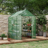 Serre Garvee 57 x 57 x 76 pouces (145 x 145 x 193 cm) à 3 niveaux et 12 étagères, bâche épaisse en PE, fenêtre, portable pour l'intérieur et le jardin. - Vert