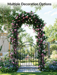 Arche de jardin en acier Garvee de 2,4 m (8 pi), résistante aux intempéries, robuste, élégante, noire, avec portail, idéale pour les mariages et le jardin.