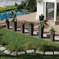 Garvee Lot de 2 jardinières hautes (61 et 81 cm) avec trous de drainage, pour jardin et terrasse, légères, résistantes aux intempéries, design moderne en rotin, noires