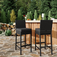 Ensemble de 2 tabourets de bar d'extérieur Garvee en résine tressée, ergonomiques et robustes, structure en rotin PE et acier, pour balcon et jardin, 40,6 x 45 x 103,6 cm, noir
