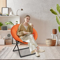 Fauteuil Garvee Saucer Lounge Chair avec structure en métal doré, revêtement surdimensionné en fausse fourrure, pliable, confortable, orange pour chambre et salon