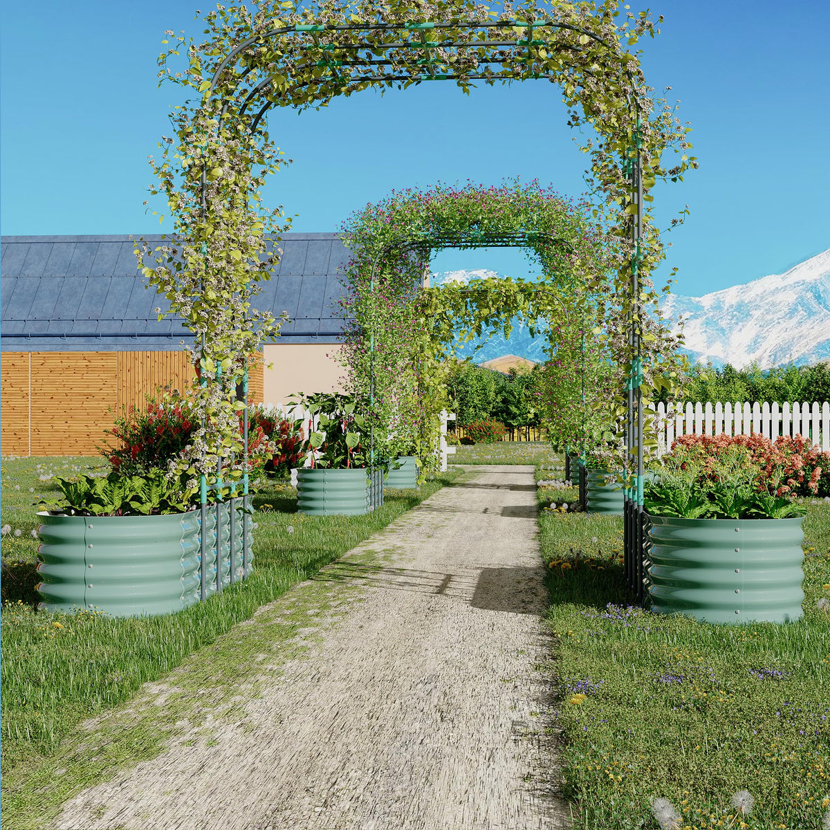 Garvee Jardinière surélevée galvanisée avec treillis arqué vertical de 244 cm (243,8 cm), réglable, en acier, jardin/terrasse, antirouille