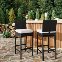 Ensemble de 2 tabourets de bar d'extérieur Garvee en résine tressée - Ergonomiques et résistants aux intempéries - Structure en rotin PE et acier - Hauteur d'assise : 71 cm - Pour jardin et terrasse - Noir