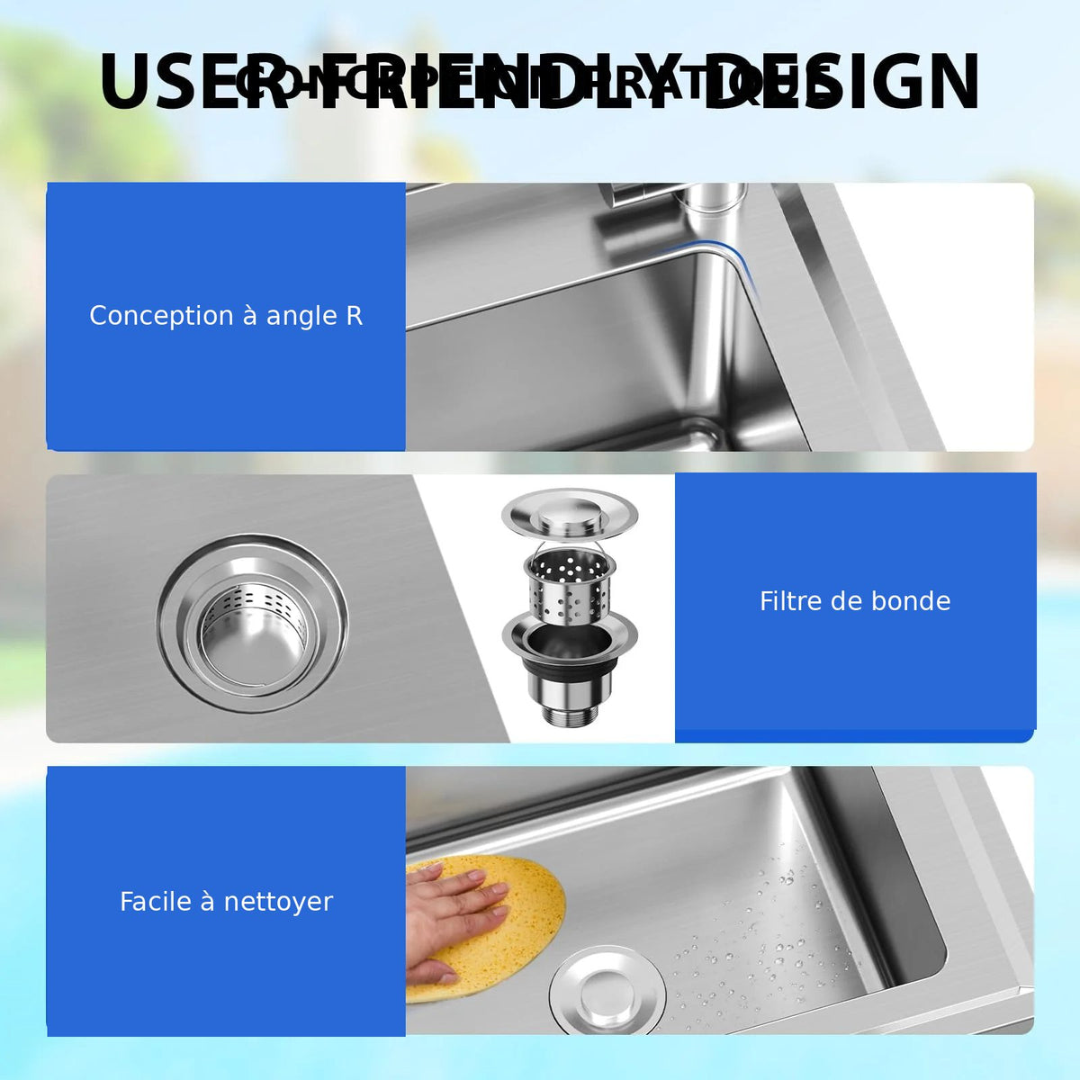Garvee Évier Utilitaire Inox 76 x 41 x 102cm avec Égouttoir Droit, Robinet Eau Chaude/Froide, pour Buanderie, Argent