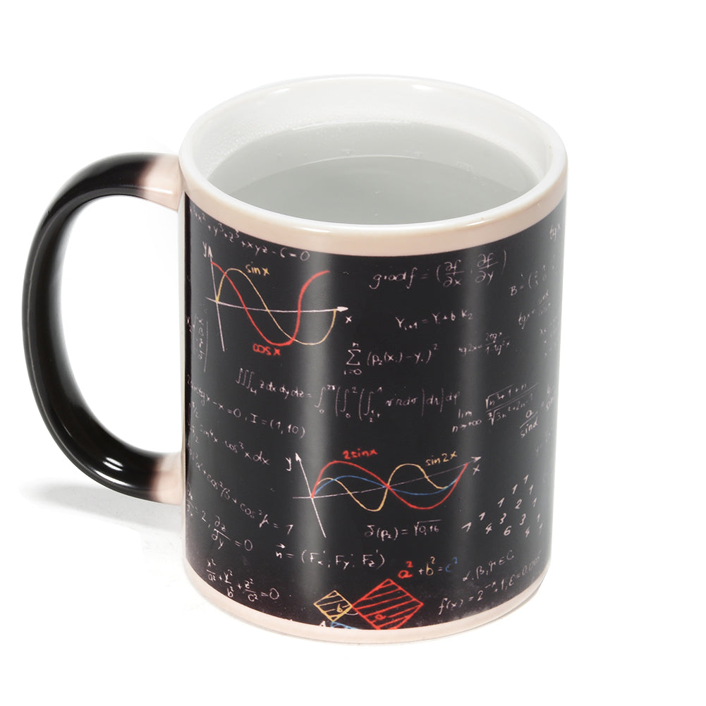 Mug thermosensible Garvee avec formules mathématiques - Céramique 301-400 ml - Impression recto verso - Couleur changeant avec la chaleur - Noir - Pour enseignants et élèves