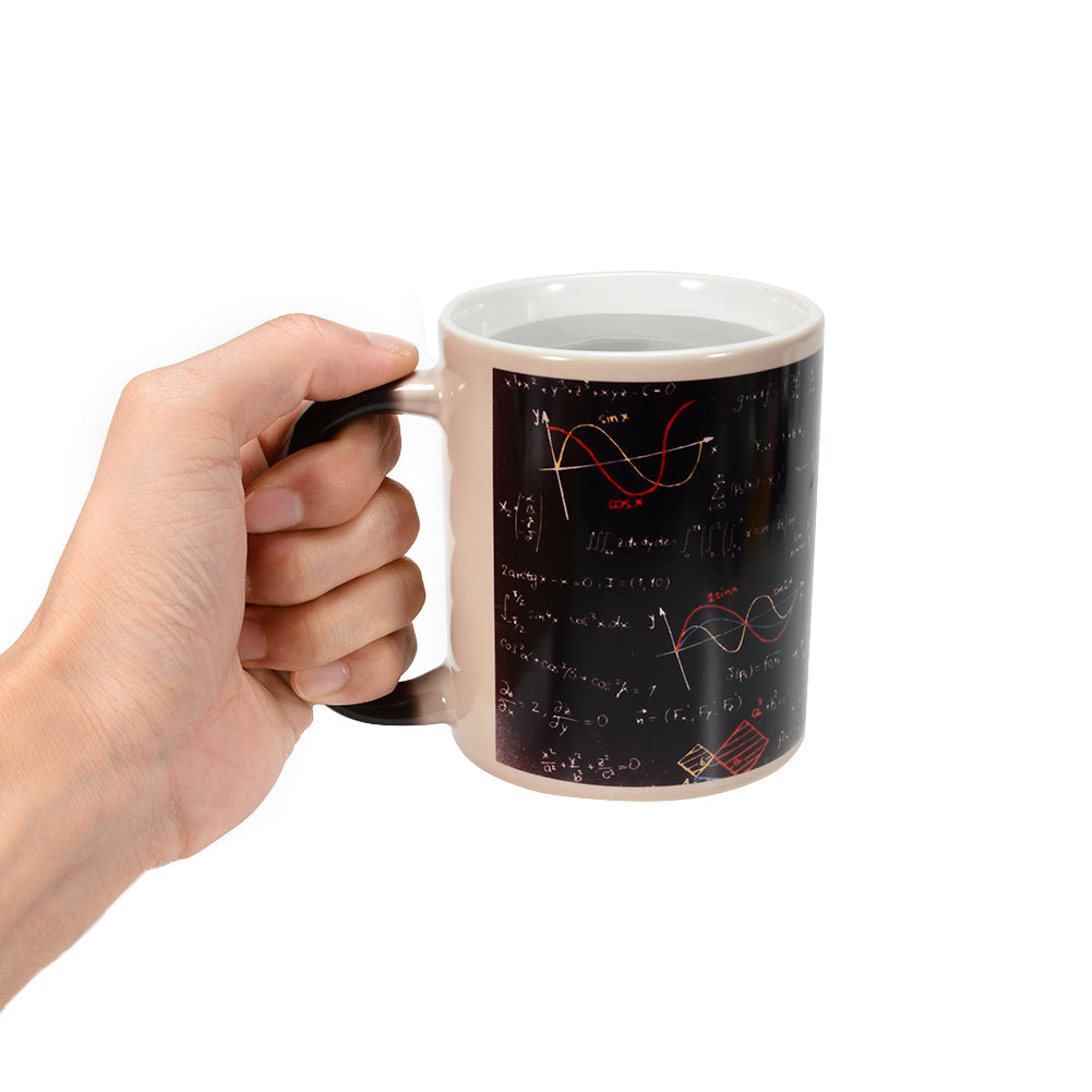 Mug thermosensible Garvee avec formules mathématiques - Céramique 301-400 ml - Impression recto verso - Couleur changeant avec la chaleur - Noir - Pour enseignants et élèves