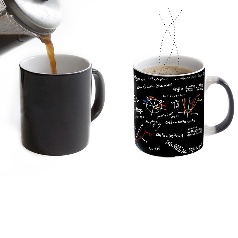 Mug thermosensible Garvee avec formules mathématiques - Céramique 301-400 ml - Impression recto verso - Couleur changeant avec la chaleur - Noir - Pour enseignants et élèves