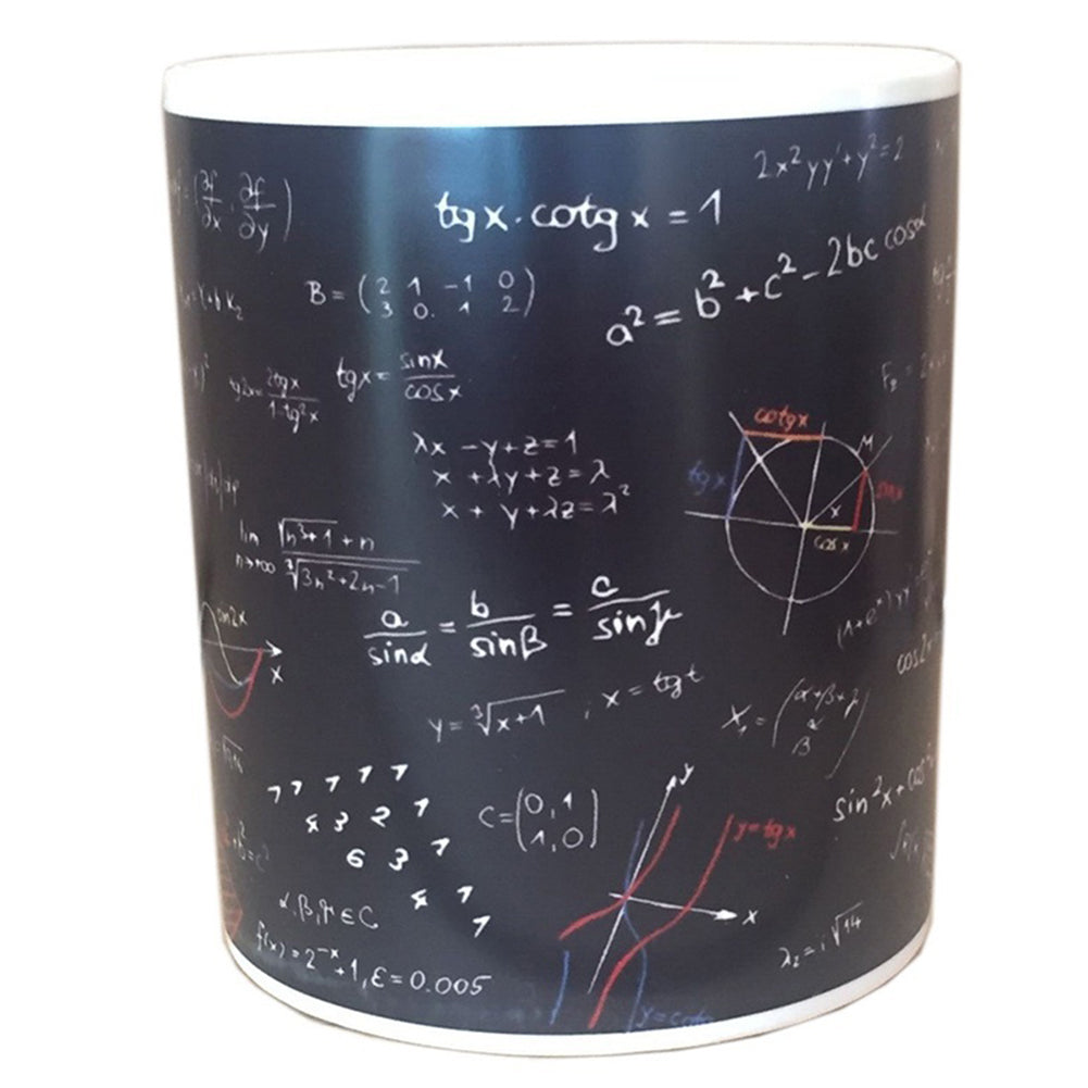 Mug thermosensible Garvee avec formules mathématiques - Céramique 301-400 ml - Impression recto verso - Couleur changeant avec la chaleur - Noir - Pour enseignants et élèves