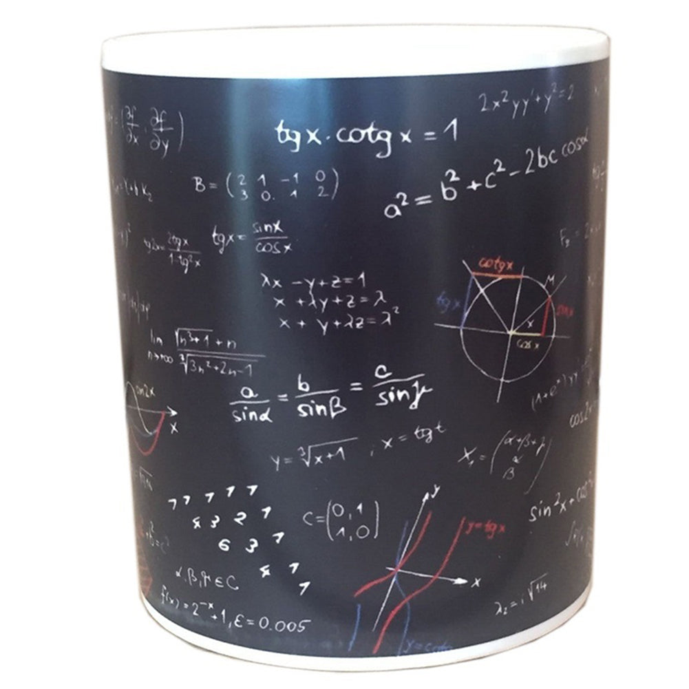 Mug thermosensible Garvee avec formules mathématiques - Céramique 301-400 ml - Impression recto verso - Couleur changeant avec la chaleur - Noir - Pour enseignants et élèves
