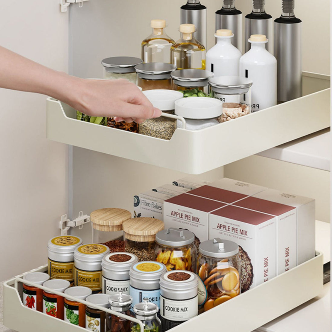 Garvee Organisateur de Placard avec Étagère Coulissante 40 × 43 cm, Acier Robuste Antirouille, Fermeture Amortie et Silencieuse, Blanc, pour Cuisine et Garde-Manger