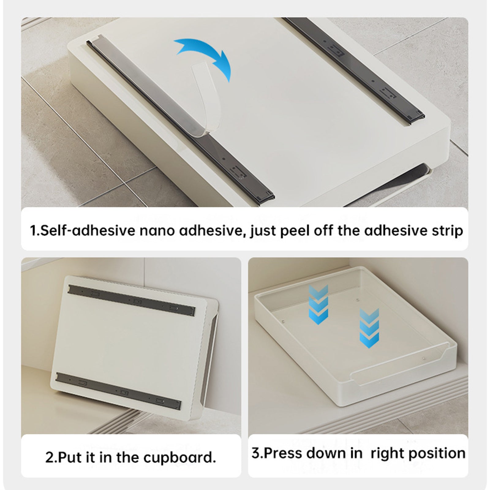 Organisateur de placard extensible Garvee avec adhésif en nylon, tiroir robuste pour cuisine et salle de bain, réglable et silencieux