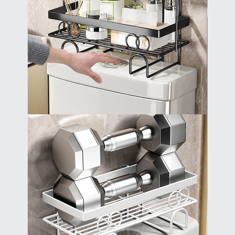 Étagère de salle de bain Garvee à 2 niveaux, sans perçage, structure métallique robuste, idéale pour les petits espaces.