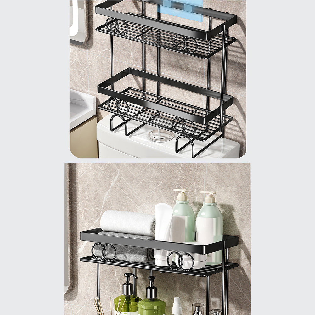 Étagère de salle de bain Garvee à 2 niveaux, sans perçage, structure métallique robuste, idéale pour les petits espaces.