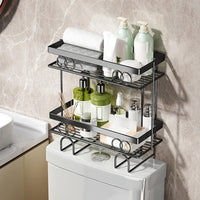 Étagère de salle de bain Garvee à 2 niveaux, sans perçage, structure métallique robuste, idéale pour les petits espaces.