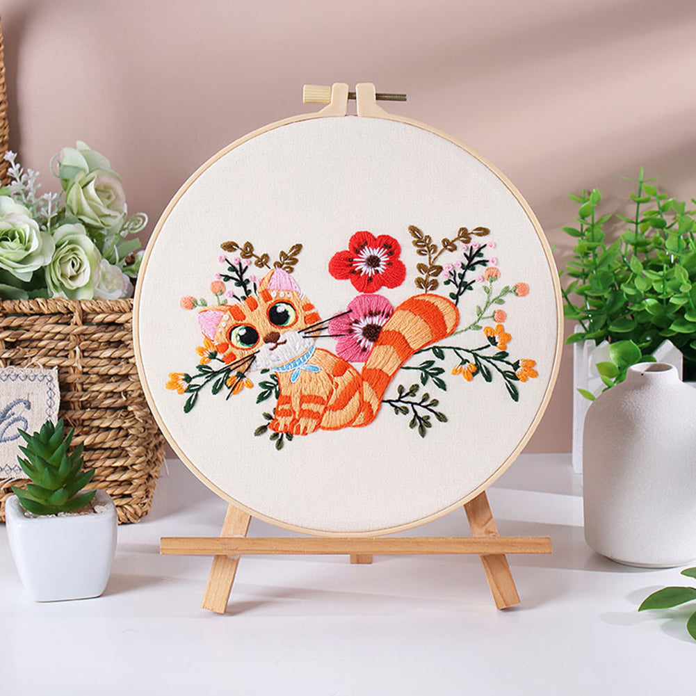 Kits de broderie animalière Garvee pour débutants, avec cadre et aiguilles, pour loisirs créatifs, ensemble complet en coton, broderie chat