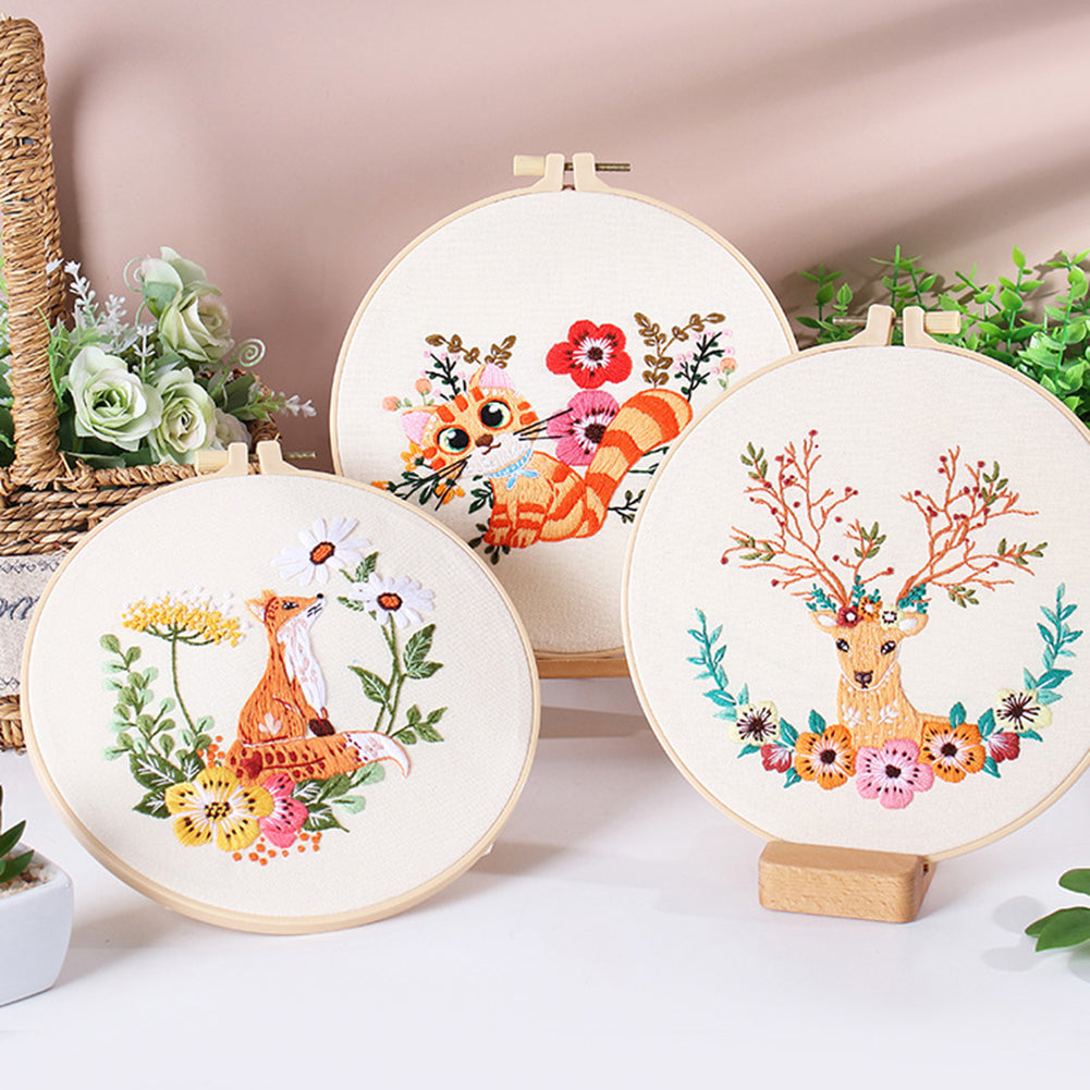 Kits de broderie animalière Garvee pour débutants, avec cadre et aiguilles, pour loisirs créatifs, ensemble complet en coton, broderie chat