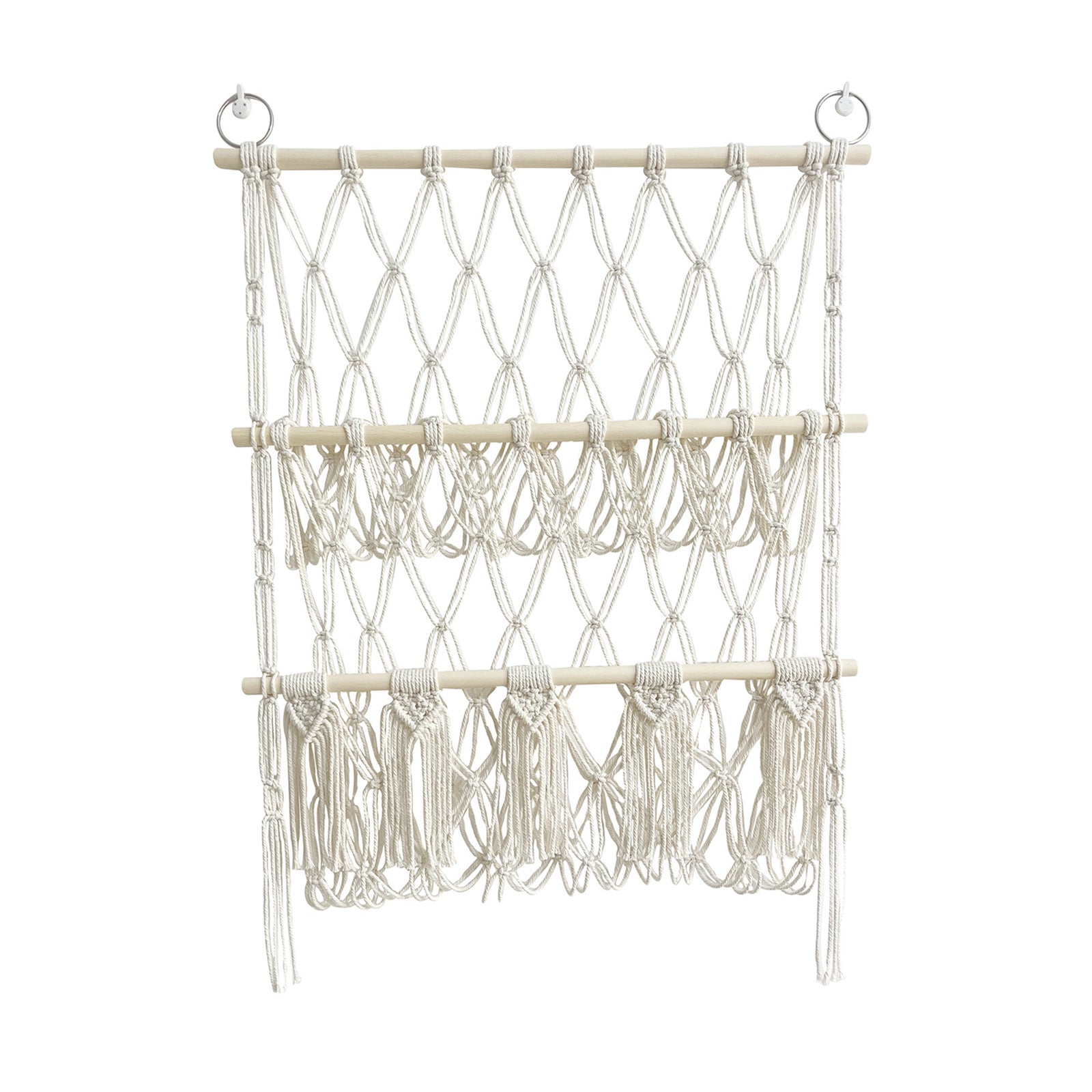 Hamac de rangement pour peluches GARVEE, 2 couches avec bois, style bohème pour chambre d'enfant, fixation murale, gain de place, avec pompons