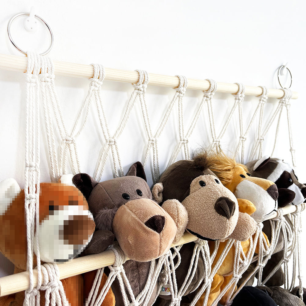 Hamac GARVEE pour ranger les peluches - Bois double couche, tissu en maille - Support mural pour jouets - Organisateur de jouets pour chambres d'enfants