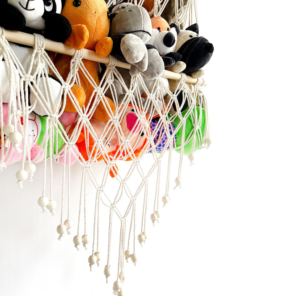 Hamac GARVEE pour ranger les peluches - Bois double couche, tissu en maille - Support mural pour jouets - Organisateur de jouets pour chambres d'enfants