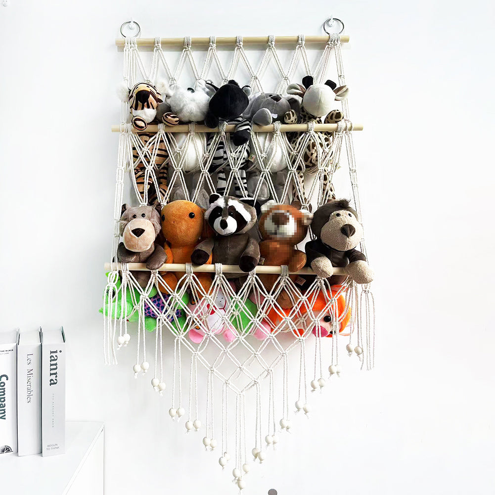Hamac GARVEE pour ranger les peluches - Bois double couche, tissu en maille - Support mural pour jouets - Organisateur de jouets pour chambres d'enfants