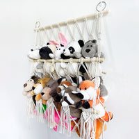 Hamac de rangement pour peluches GARVEE, 2 couches avec bois, style bohème pour chambre d'enfant, fixation murale, gain de place, avec pompons