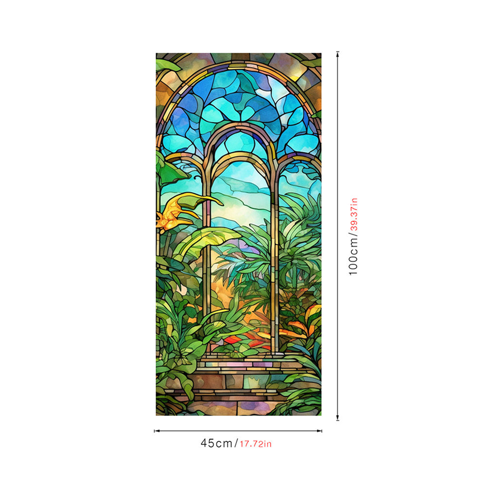 Film pour vitres Garvee, opaque, autocollant, 60 x 100 cm, motif arc-en-ciel 3D coloré avec plantes et fleurs.