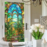 Film pour vitres Garvee, opaque, autocollant, 60 x 100 cm, motif arc-en-ciel 3D coloré avec plantes et fleurs. - Comme indiqué
