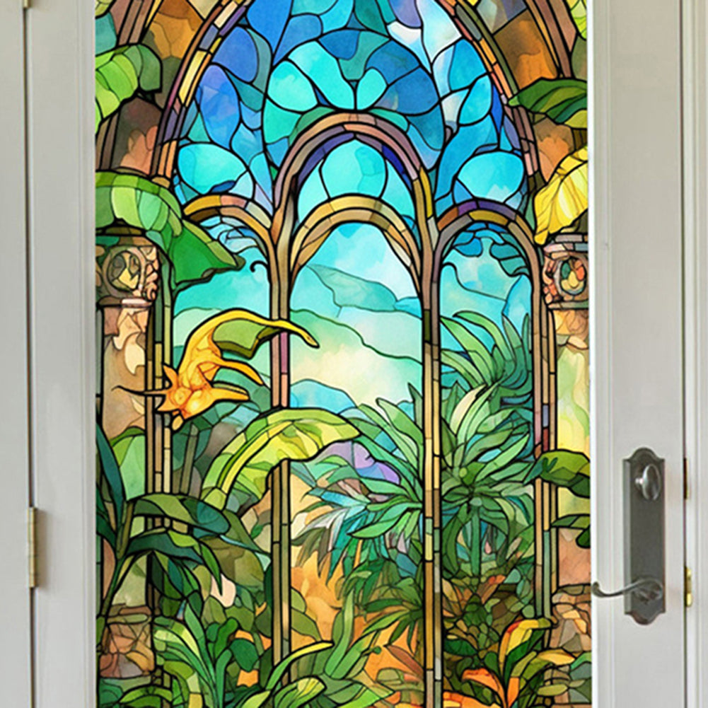 Film pour vitres Garvee, opaque, autocollant, 60 x 100 cm, motif arc-en-ciel 3D coloré avec plantes et fleurs.