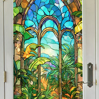 Film pour vitres Garvee, opaque, autocollant, 60 x 100 cm, motif arc-en-ciel 3D coloré avec plantes et fleurs.