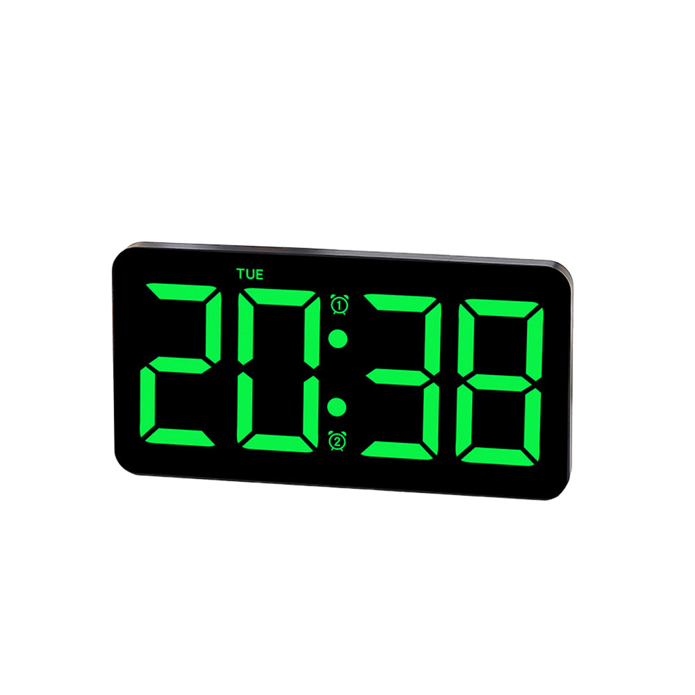 Garvee Horloge murale numérique écran LED vert de 27 cm, idéale pour le bureau et la cuisine. Télécommande incluse, luminosité réglable, date et température