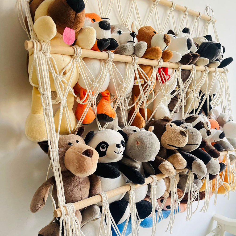Hamac de rangement pour peluches Garvee, filet en bois, hauteur réglable, grande capacité, pour chambres d'enfants et salles de jeux, 70 x 80 cm, blanc