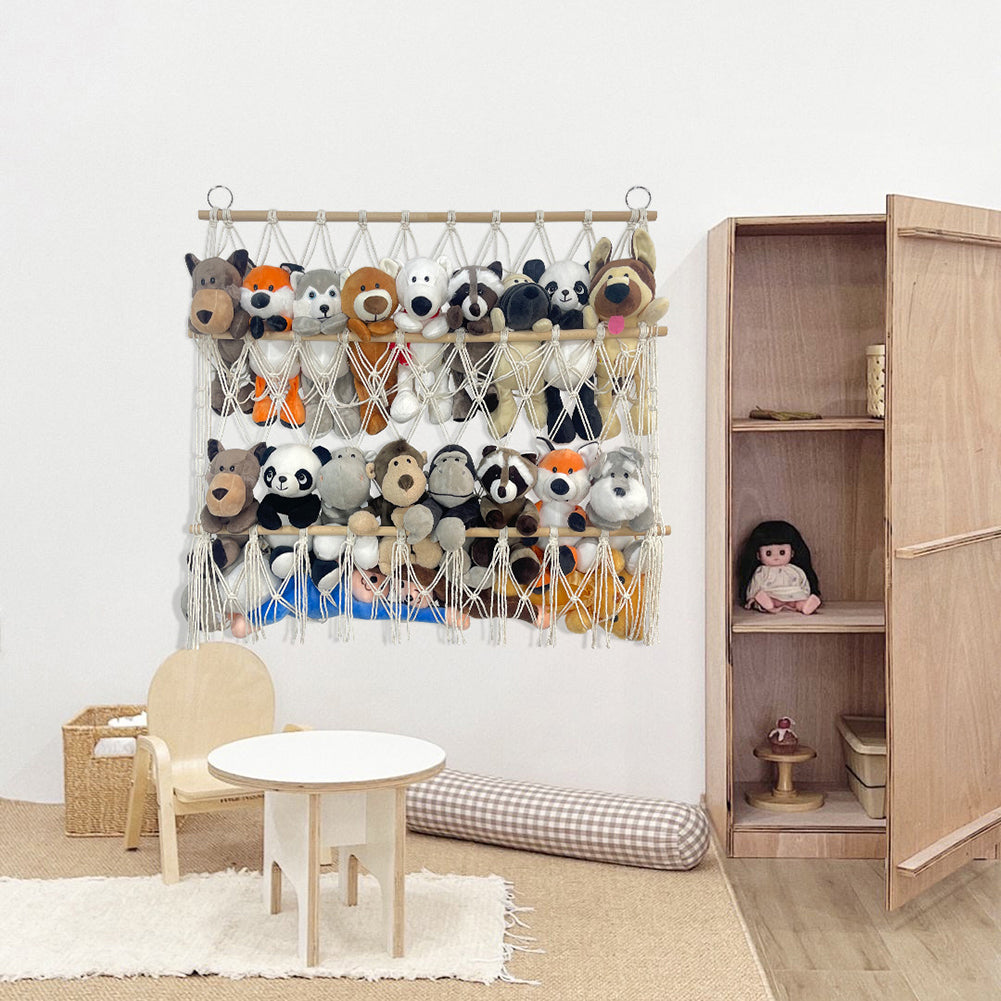 Hamac de rangement pour peluches Garvee, filet en bois, hauteur réglable, grande capacité, pour chambres d'enfants et salles de jeux, 70 x 80 cm, blanc