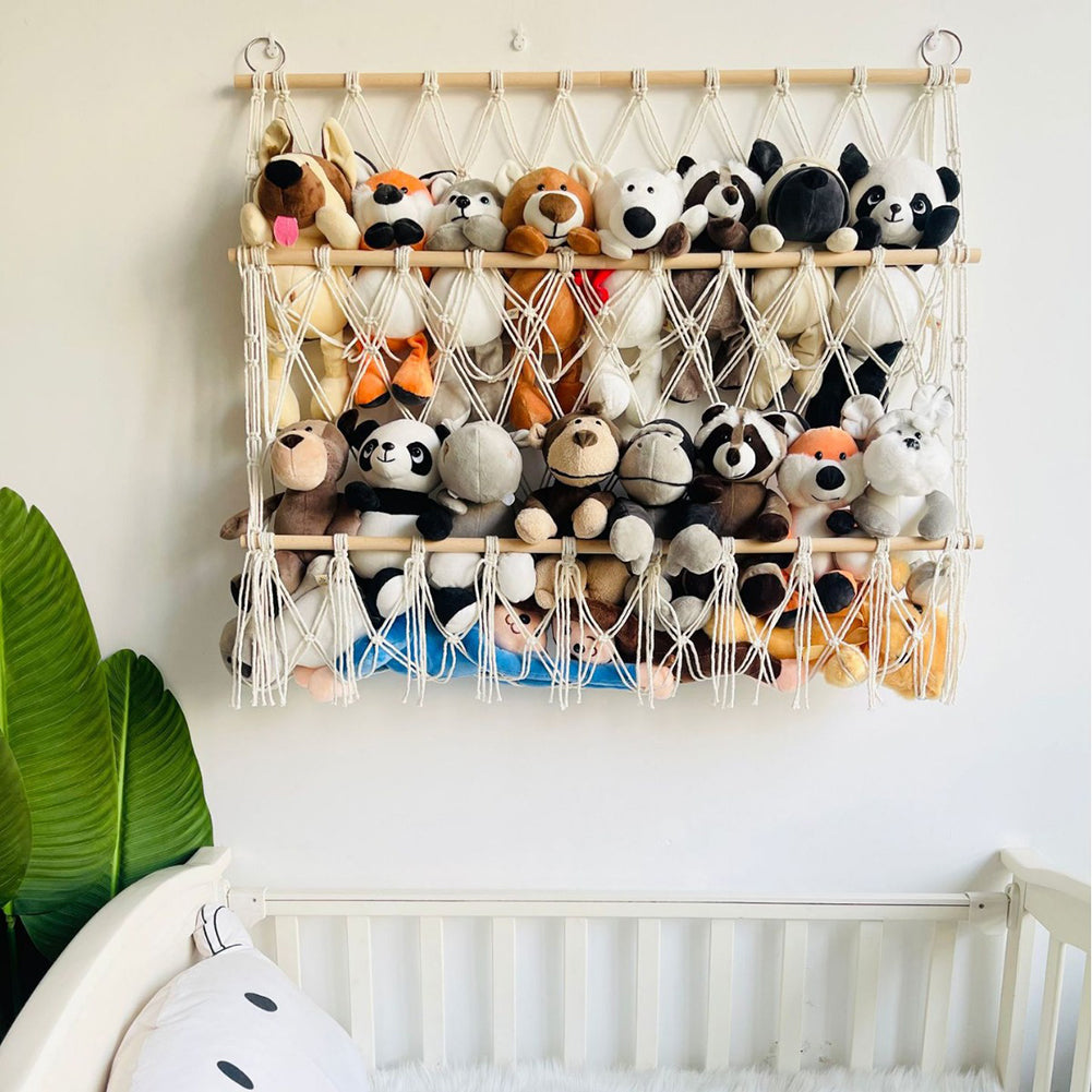 Hamac de rangement pour peluches Garvee, filet en bois, hauteur réglable, grande capacité, pour chambres d'enfants et salles de jeux, 70 x 80 cm, blanc