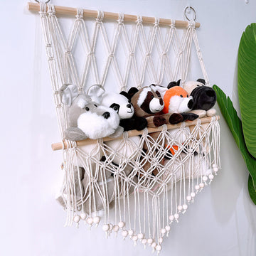 Hamac de rangement Garvee pour peluches, en macramé mural en bois de style bohème, pour chambre d'enfant ou salle de jeux.