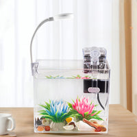 Petit aquarium Garvee avec éclairage, filtre mural, base antidérapante pour salon, vue à 360°, grand écran, matériau PS, kit de démarrage, transparent