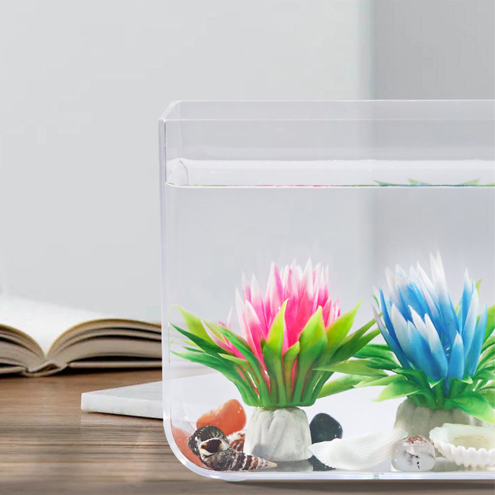 Petit aquarium Garvee avec éclairage, filtre mural, base antidérapante pour salon, vue à 360°, grand écran, matériau PS, kit de démarrage, transparent