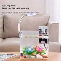 Petit aquarium Garvee avec éclairage, filtre mural, base antidérapante pour salon, vue à 360°, grand écran, matériau PS, kit de démarrage, transparent
