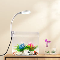 Petit aquarium Garvee avec éclairage, filtre mural, base antidérapante pour salon, vue à 360°, grand écran, matériau PS, kit de démarrage, transparent