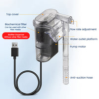 Filtre d'aquarium Garvee USB Mini silencieux avec débit d'eau réglable pour aquariums, 2,5 W, fixation murale