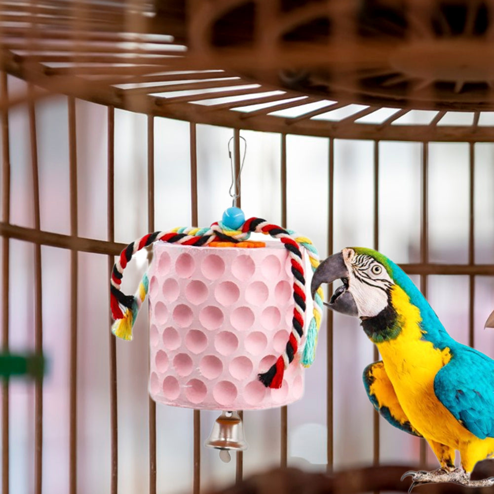 Pierre à mâcher extra large Garvee pour oiseaux, avec crochet en métal et clochette, accessoire de cage pour perroquets, chinchillas et calopsittes.