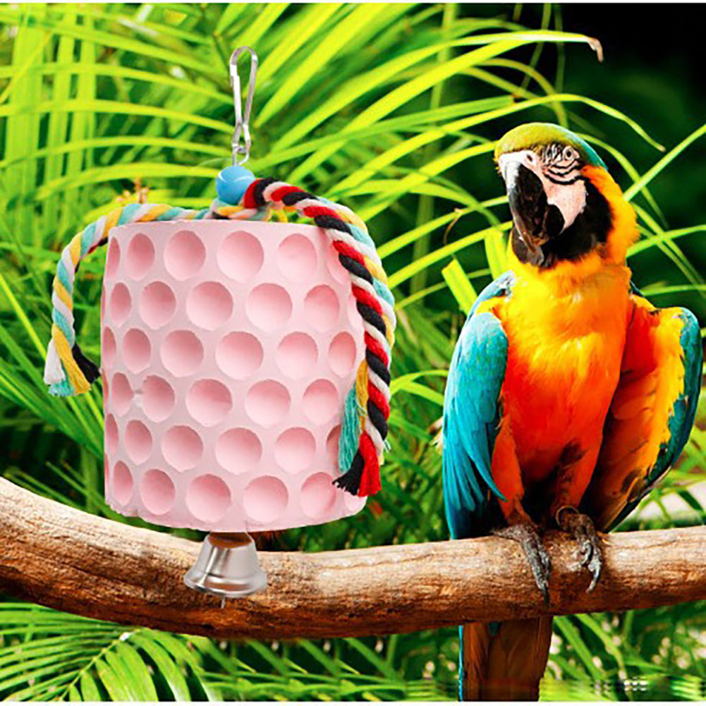 Pierre à mâcher extra large Garvee pour oiseaux, avec crochet en métal et clochette, accessoire de cage pour perroquets, chinchillas et calopsittes.