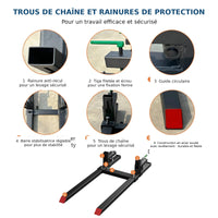 Garvee Fourches à Palettes 109 cm, Capacité 907 kg, Acier Robuste avec Barre de Stabilisation Réglable, Attache Rapide pour Tracteur et Skid-Steer