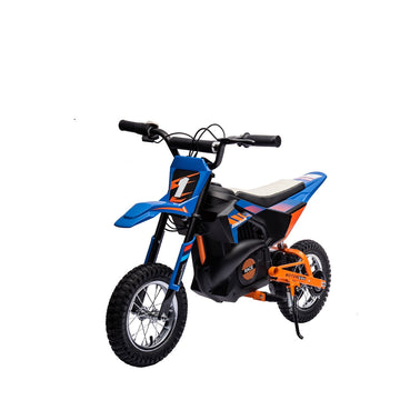 Moto électrique tout-terrain Garvee 24 V, moteur 250 W, selle en cuir, suspension métallique, pneus pneumatiques, pour enfants et adolescents, bleue